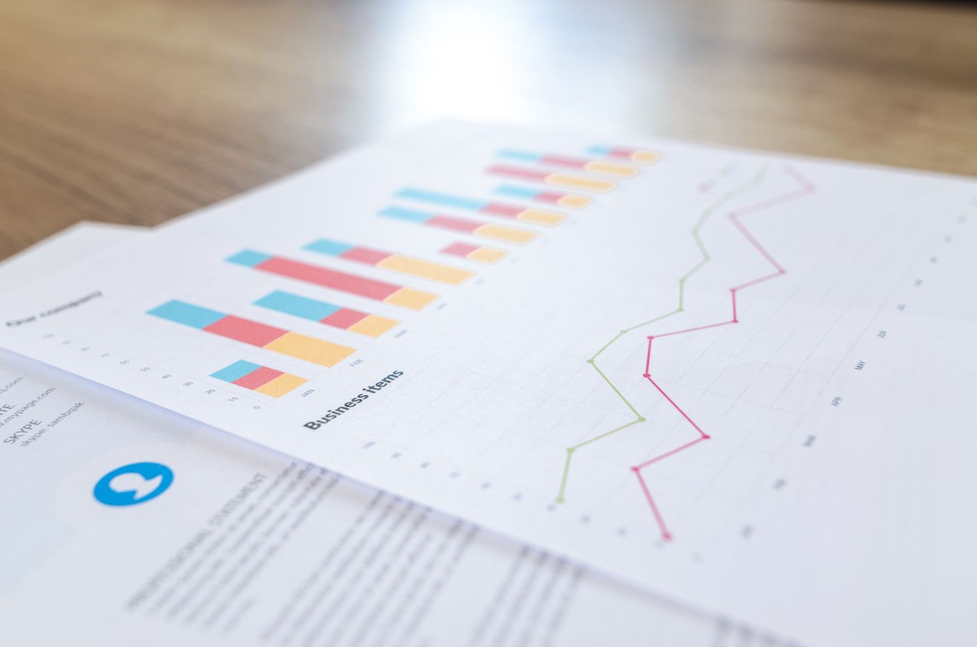Relatórios com gráficos e informações para análise empresarial